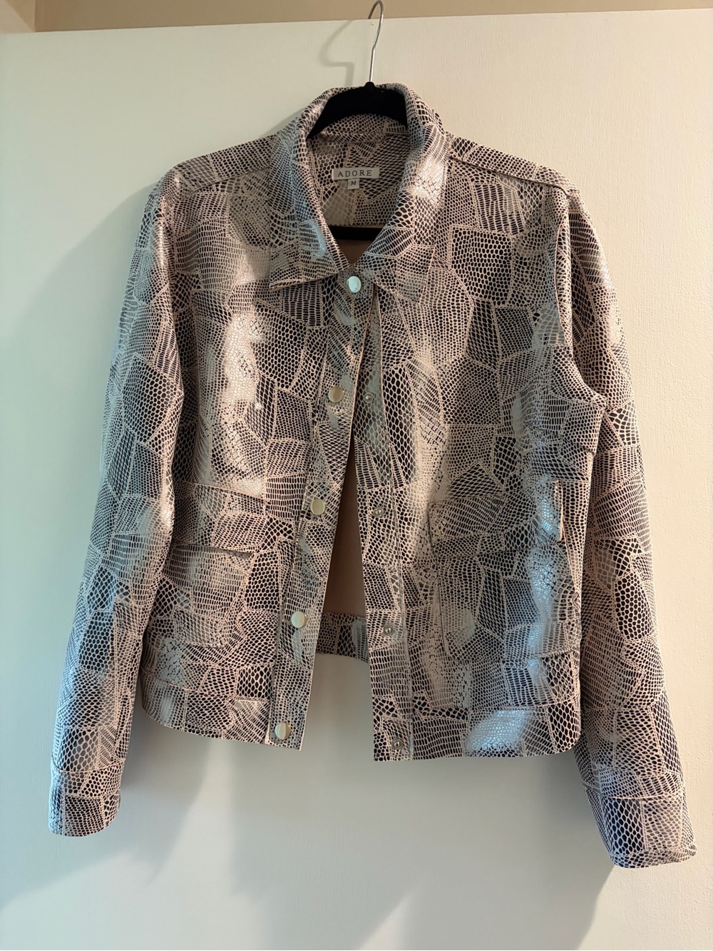 Adore Pale Pink Textured Cropped Leather Jacket